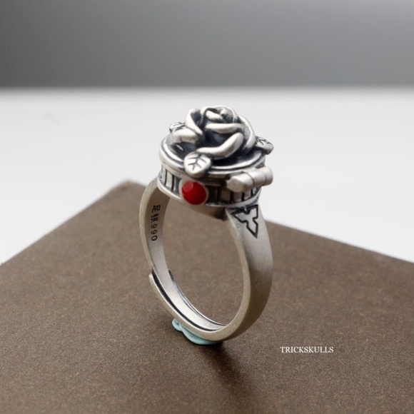 Rose Box Poison Pill Secret Compartment Open Adjustable Modern Retro Ring New! - Picture 2 of 11